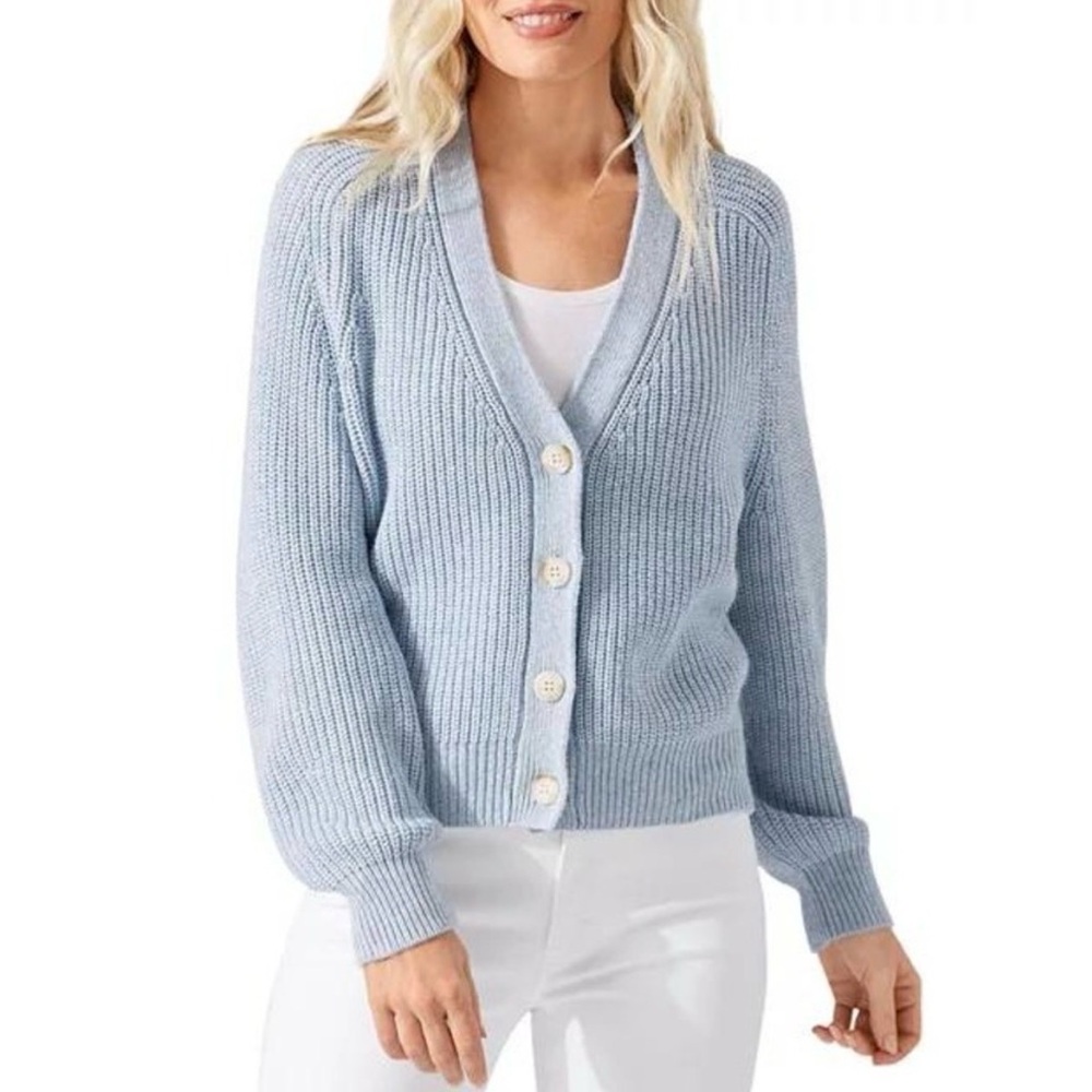 Tommy Bahama NWT Cabana Solstice Cardigan Sky Heather Blue‎ Ribbed Knit
Size XS